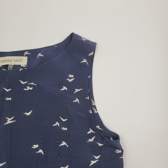 Amour Vert 100% Silk Bird Print Crop Top - Picture 4 of 5